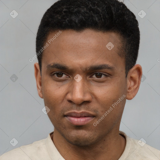 Neutral latino young-adult male with short  brown hair and brown eyes
