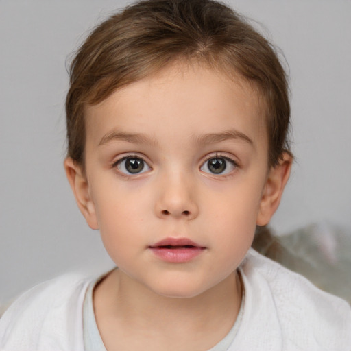 Neutral white child female with medium  brown hair and brown eyes