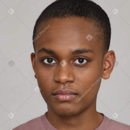 Neutral black young-adult male with short  brown hair and brown eyes