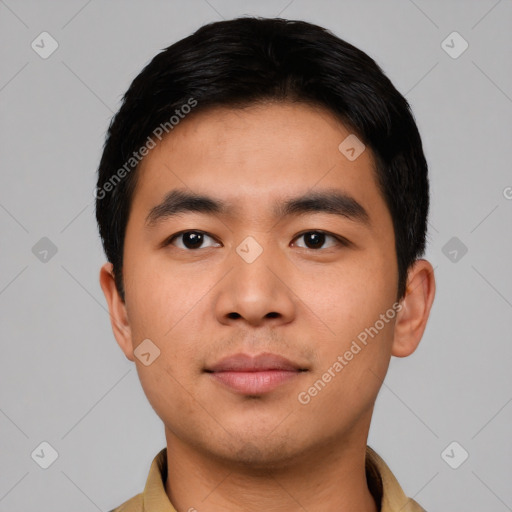 Neutral asian young-adult male with short  black hair and brown eyes