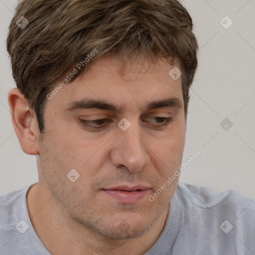 Neutral white adult male with short  brown hair and brown eyes