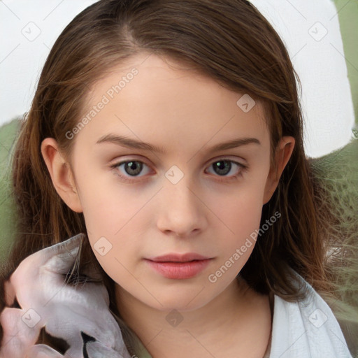 Neutral white child female with medium  brown hair and brown eyes