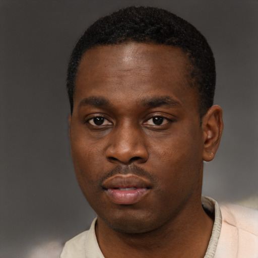 Neutral black young-adult male with short  brown hair and brown eyes