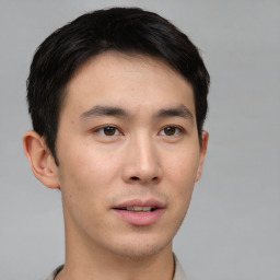 Neutral asian young-adult male with short  brown hair and brown eyes