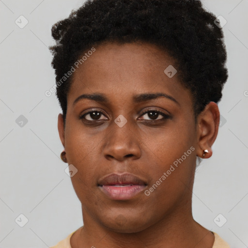 Neutral black young-adult female with short  brown hair and brown eyes