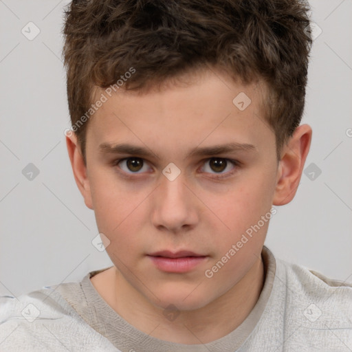 Neutral white child male with short  brown hair and brown eyes