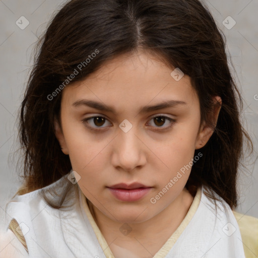 Neutral white child female with medium  brown hair and brown eyes