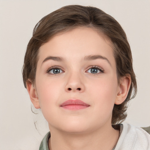 Neutral white young-adult female with medium  brown hair and grey eyes