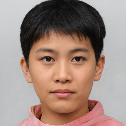 Neutral asian child male with short  brown hair and brown eyes
