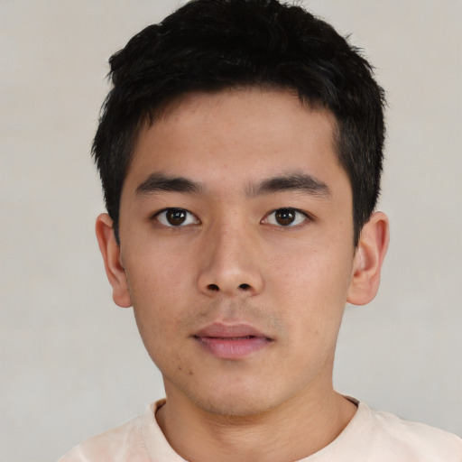 Neutral asian young-adult male with short  black hair and brown eyes