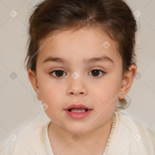 Neutral white child female with short  brown hair and brown eyes