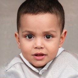 Joyful white child male with short  brown hair and brown eyes