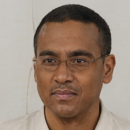 Neutral latino adult male with short  black hair and brown eyes