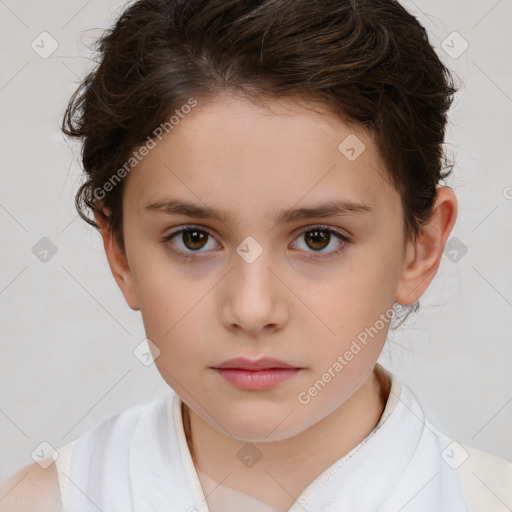 Neutral white child female with short  brown hair and brown eyes