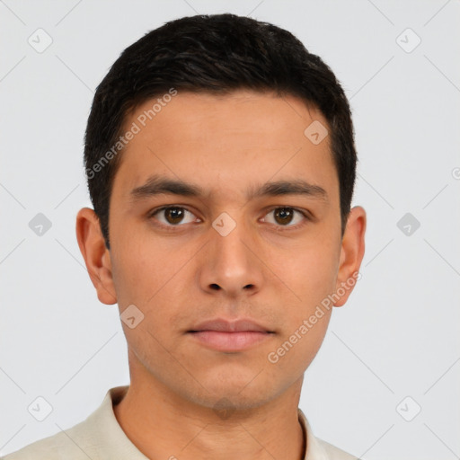 Neutral asian young-adult male with short  brown hair and brown eyes