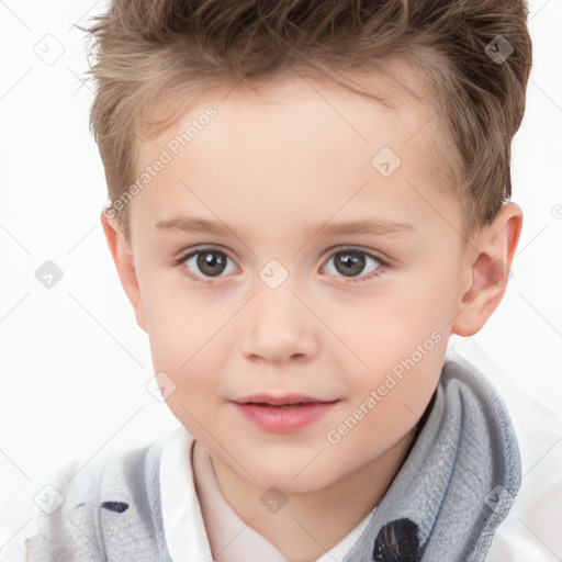 Joyful white child male with short  brown hair and brown eyes