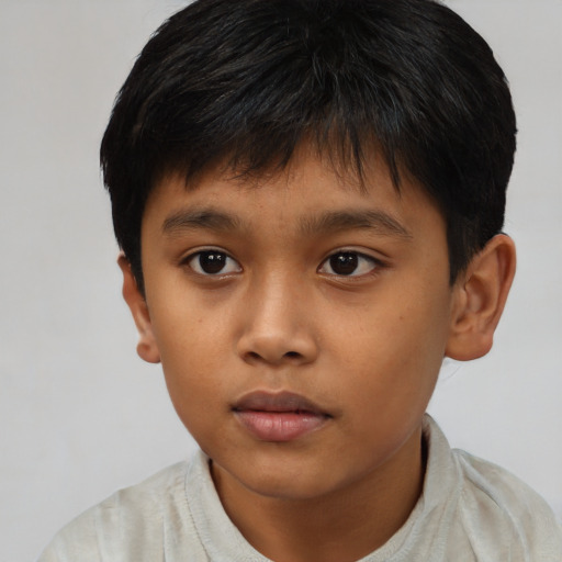 Neutral asian child male with short  brown hair and brown eyes