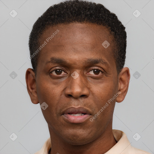 Neutral black young-adult male with short  brown hair and brown eyes