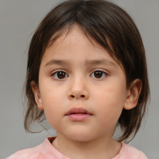 Neutral white child female with medium  brown hair and brown eyes