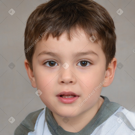 Neutral white child male with short  brown hair and brown eyes