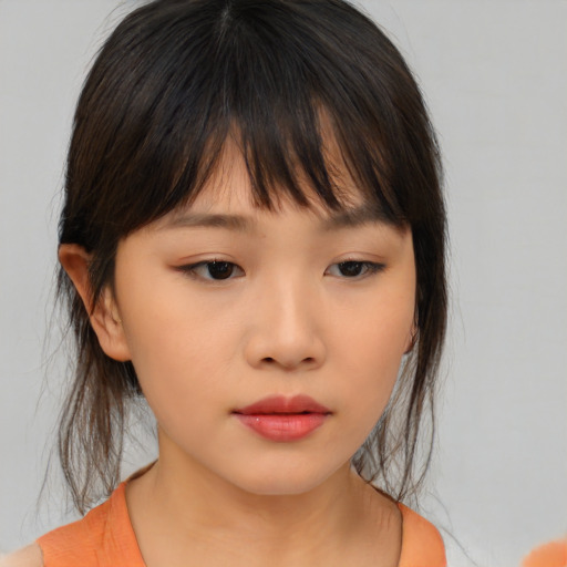 Neutral asian young-adult female with medium  brown hair and brown eyes