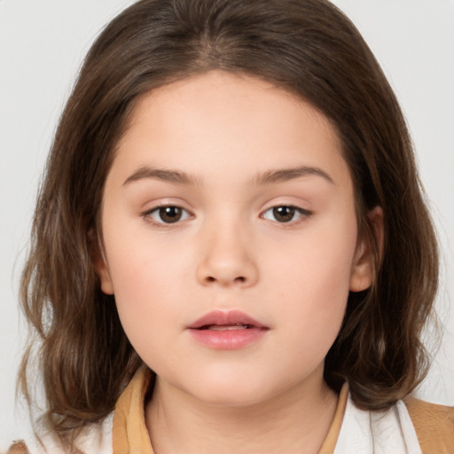 Neutral white child female with medium  brown hair and brown eyes