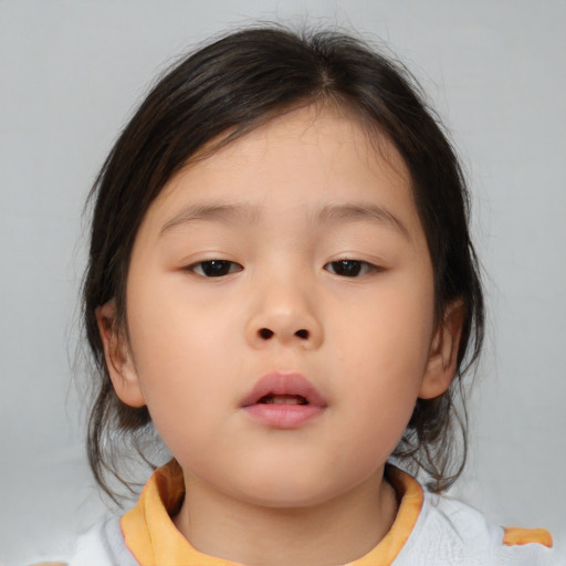 Neutral asian child female with medium  brown hair and brown eyes