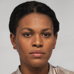 Neutral black young-adult female with short  brown hair and brown eyes