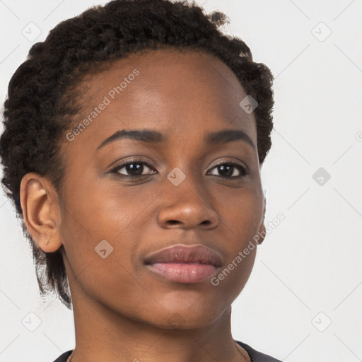 Neutral black young-adult female with short  brown hair and brown eyes