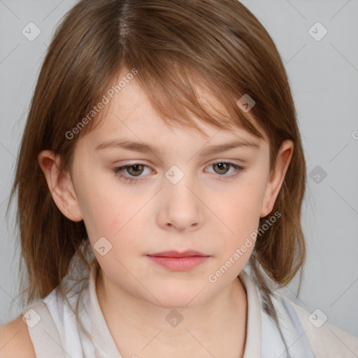 Neutral white child female with medium  brown hair and brown eyes