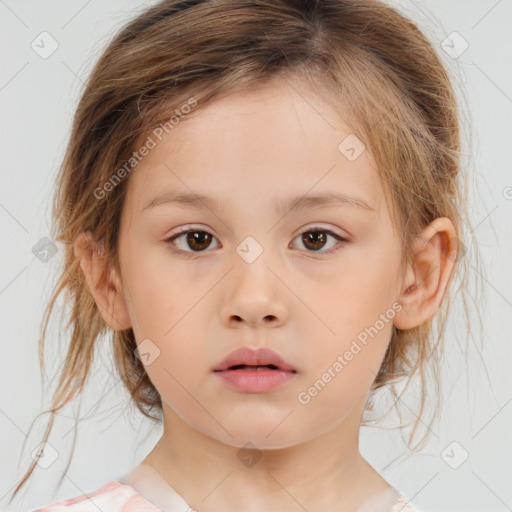 Neutral white child female with medium  brown hair and brown eyes