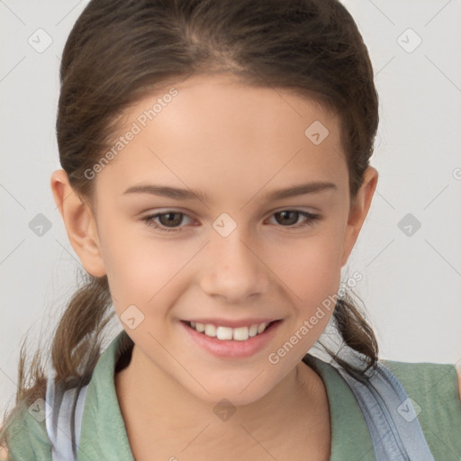 Joyful white child female with short  brown hair and brown eyes