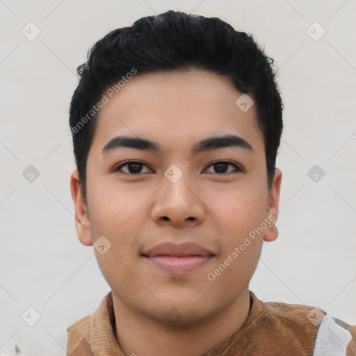 Neutral asian young-adult male with short  black hair and brown eyes