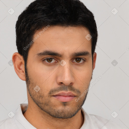 Neutral asian young-adult male with short  brown hair and brown eyes