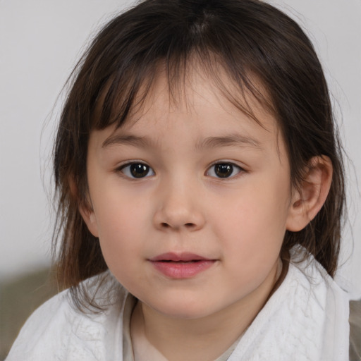 Neutral white child female with medium  brown hair and brown eyes