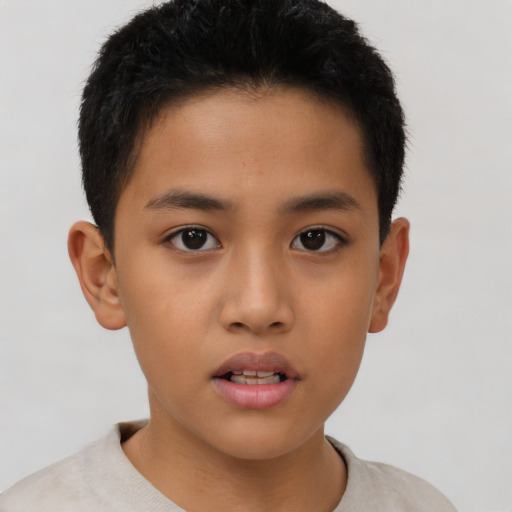 Neutral asian child male with short  brown hair and brown eyes