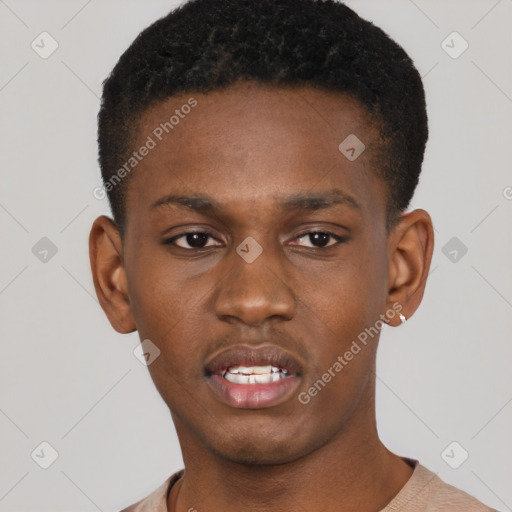 Neutral black young-adult male with short  brown hair and brown eyes