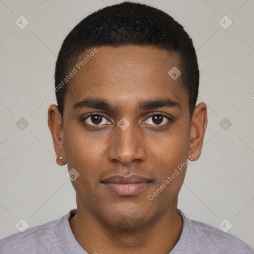 Neutral black young-adult male with short  brown hair and brown eyes