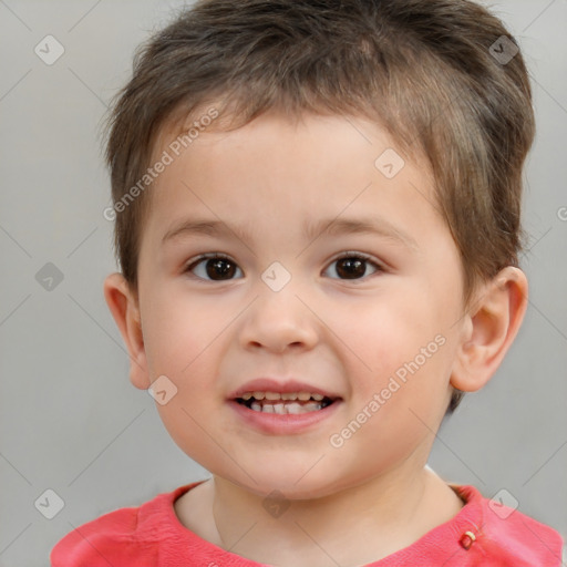 Joyful white child male with short  brown hair and brown eyes