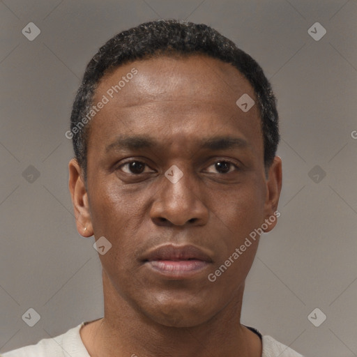 Neutral black young-adult male with short  brown hair and brown eyes