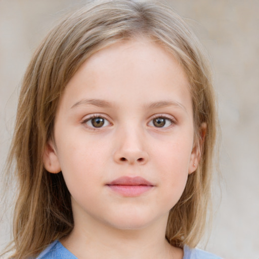 Neutral white child female with medium  brown hair and grey eyes