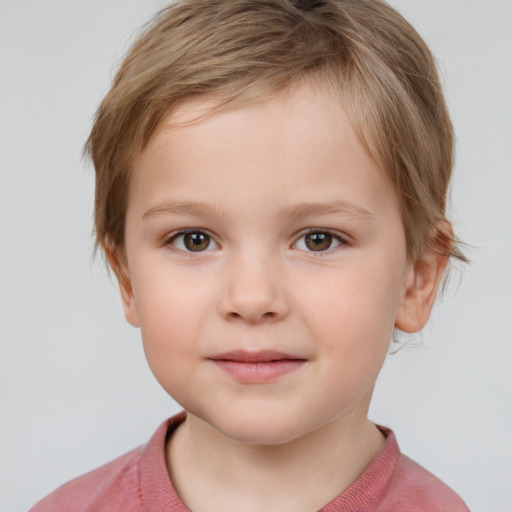 Neutral white child female with short  brown hair and grey eyes