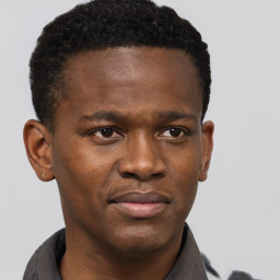 Neutral black young-adult male with short  brown hair and brown eyes