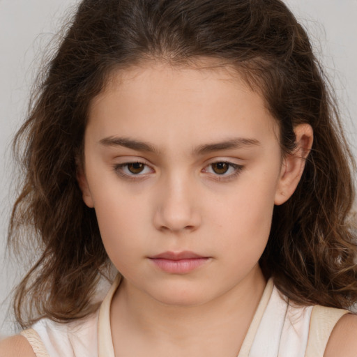 Neutral white child female with medium  brown hair and brown eyes