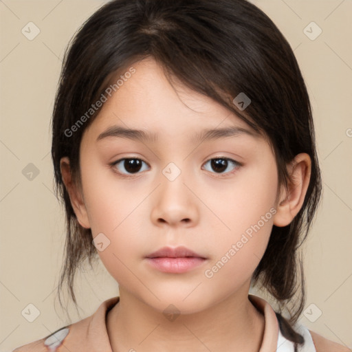 Neutral white child female with medium  brown hair and brown eyes