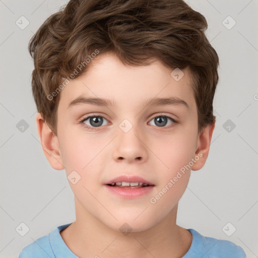 Neutral white child male with short  brown hair and brown eyes