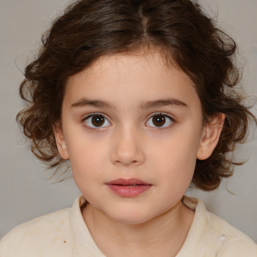 Neutral white child female with medium  brown hair and brown eyes