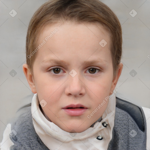 Neutral white child female with medium  brown hair and grey eyes