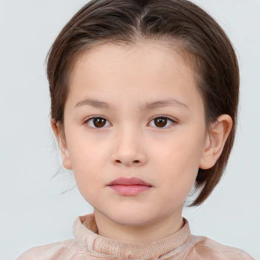 Neutral white child female with medium  brown hair and brown eyes