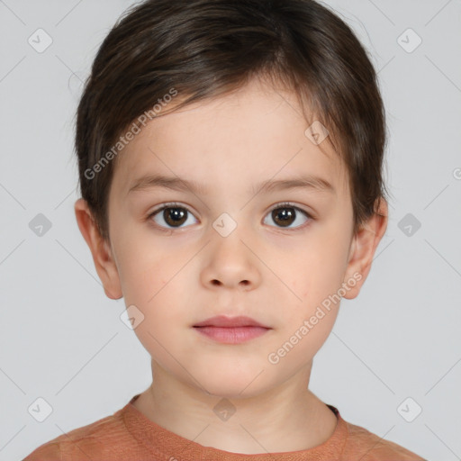 Neutral white child female with short  brown hair and brown eyes